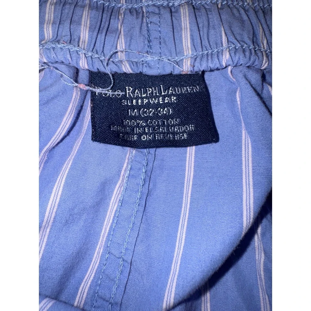 Polo Ralph Lauren Mens Pajama Shorts Blue White Stripe Cotton Sleepwear Medium